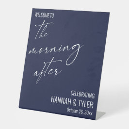 Welkom bij The Morning After Brunch Navy Blue Reclamebord Met Voetstuk