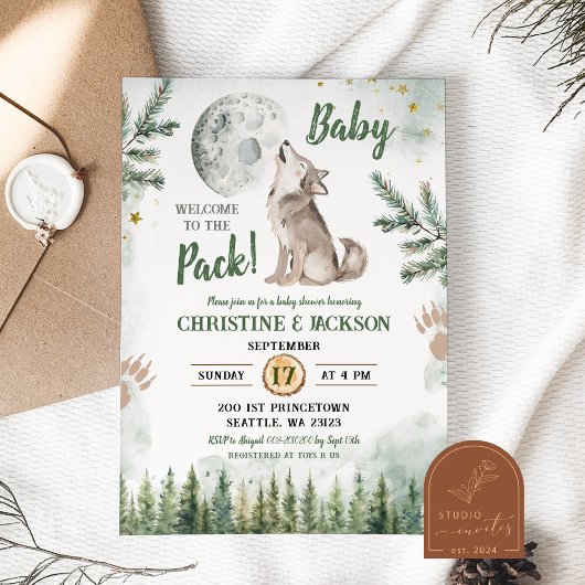 Welkom bij The Pack Forest Wolf Baby Shower Kaart