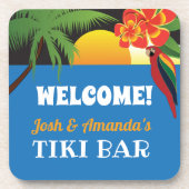 Welkom bij Tiki Bar met naam en tropisch ontwerp Bier Onderzetter (Voorkant)