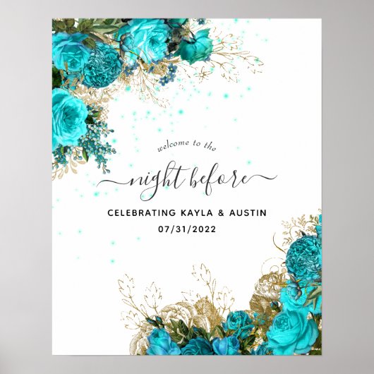 Welkom bij Turquoise en Gold Wedding Rehearsal Poster (Voorkant)