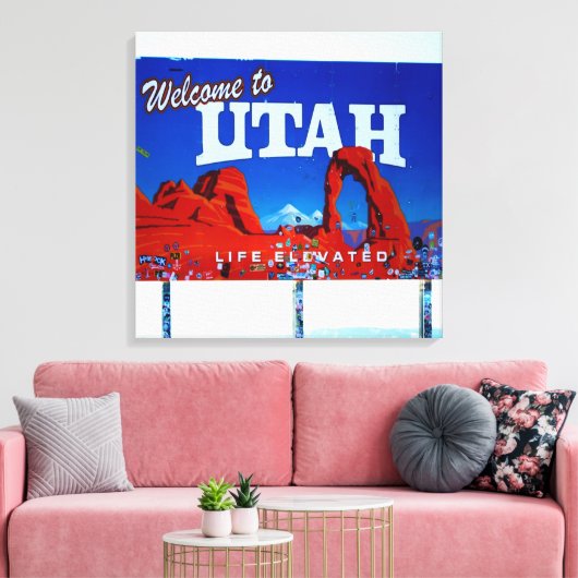Welkom bij Utah Sign Canvas Afdruk (Insitu (Woonkamer))