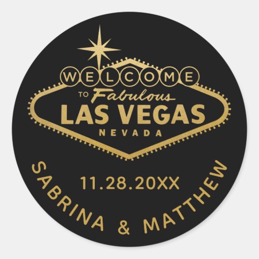 Welkom bij Vegas-bord zwart met goud Ronde Sticker (Voorkant)