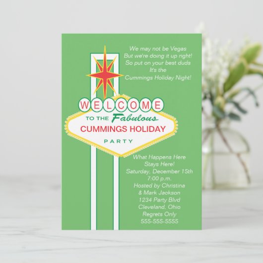 Welkom bij Vegas Holiday Party Uitnodiging (Staand voorkant)