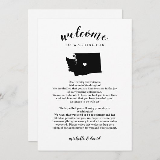 Welkom bij Washington Wedding Letter & Route (Voorkant / Achterkant)