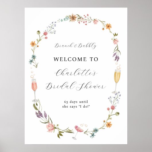 Welkom bij Wildflower Brunch en Bubbly Bruidsmeisj Poster (Voorkant)