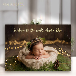 Welkom bij World Calligraphy Minimalist Photo Baby Folie Uitnodiging