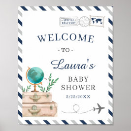 Welkom bij World Travel Airplane Boy Baby shower Poster