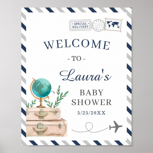 Welkom bij World Travel Airplane Boy Baby shower Poster (Voorkant)