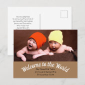 Welkom bij World Twin Birth Aankondiging Foto Briefkaart (Voorkant / Achterkant)