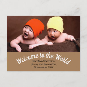 Welkom bij World Twin Birth Aankondiging Foto Briefkaart