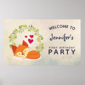 Welkom Birthday Fox met hart Poster (Voorkant)