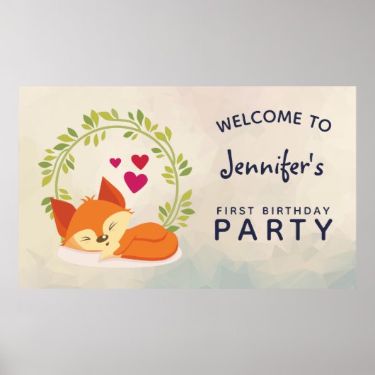 Welkom Birthday Fox met hart Poster (Voorkant)