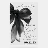 Welkom Black Bow Coquette Script Sweet 16 Feest Acryl Bord (Voorkant)
