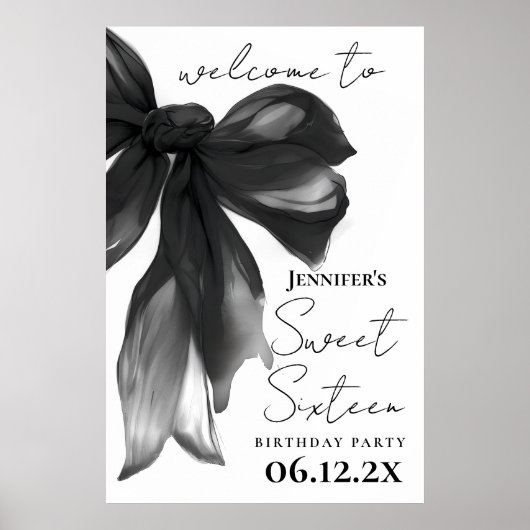Welkom Black Bow Coquette Script Sweet 16 Feest Poster (Voorkant)