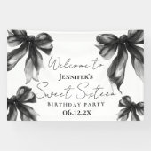 Welkom Black Bow Coquette Script Sweet 16 Spandoek (Horizontaal)