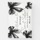 Welkom Black Bow Coquette Script Sweet 16 Spandoek (Verticaal)