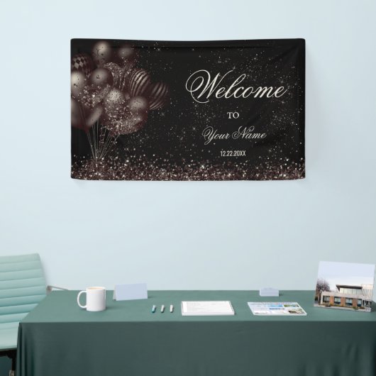 Welkom Black Glitter Balloons Sparkle Party Spandoek (Beurs)