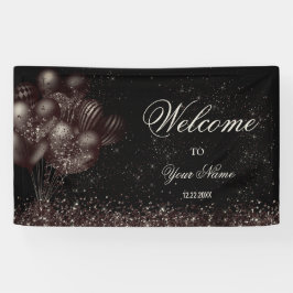 Welkom Black Glitter Balloons Sparkle Party Spandoek