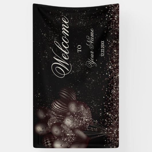 Welkom Black Glitter Balloons Sparkle Party Spandoek (Verticaal)