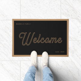 Welkom Black Gold Script Familienaam Jaar Deurmat
