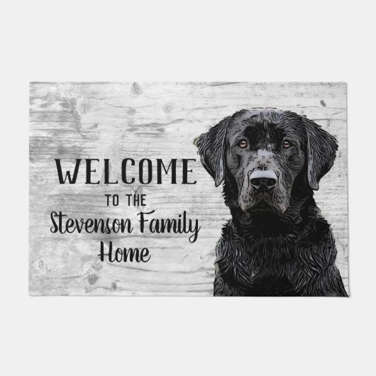 Welkom, Black Lab Dog Animal Familienaam Home Deurmat (Voorkant)