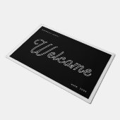 Welkom Black White Script Familienaam Jaar Deurmat (Schuin)