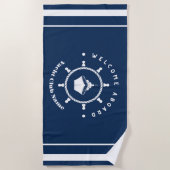 Welkom Blauw Anker Nautische zeilboot Custom Strandlaken (Voorkant)