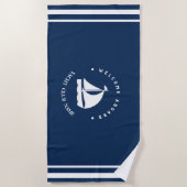 Welkom Blauw Anker Nautische zeilboot DIY Naam Strandlaken (Voorkant)