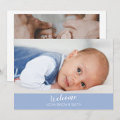 Welkom blauwe baby foto geboorteaankondiging kaart (Voorkant / Achterkant)