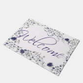 Welkom blauwe bloemen deurmat (Schuin)