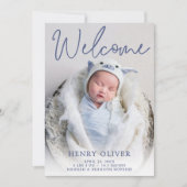 Welkom Blauwe Foto Geboorteaankondiging Kaart (Voorkant)