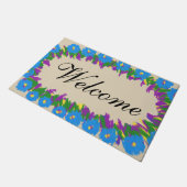 Welkom Blauwe Paarse Bloemen Deurmat (Schuin)