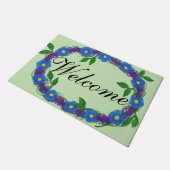 Welkom Blauwe Violette Bloemenkrans Deurmat (Schuin)