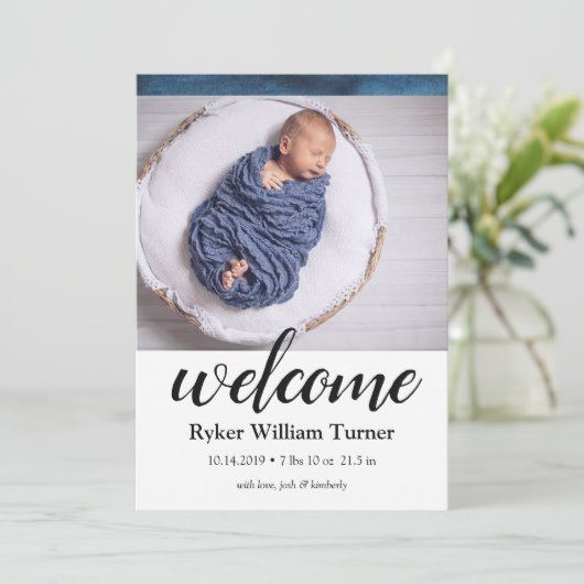 Welkom Blauwe Waterverf Geboorte Aankondiging (Staand voorkant)