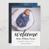 Welkom Blauwe Waterverf Geboorte Aankondiging (Voorkant / Achterkant)