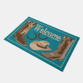 Welkom, Blauwgroen blauwe Boots Petten Hoefijzers Deurmat (Schuin)