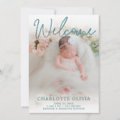 Welkom Blauwgroen geboorteaankondiging Kaart (Voorkant)