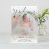 Welkom Blauwgroen geboorteaankondiging Kaart (Staand voorkant)