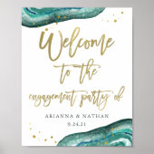 Welkom blauwgroen Geode en Gold Engagement Party Poster (Voorkant)