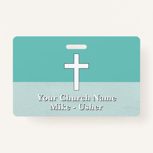 Welkom Blauwgroen Witte Christelijke Kerk Usher Badge (Achterkant)