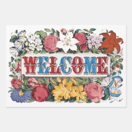  WELKOM Bloemen Housewarming Party Inpakpapier Vel (Voorkant 3)