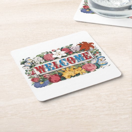  WELKOM Bloemen Housewarming Party Kartonnen Onderzetters (Schuin)