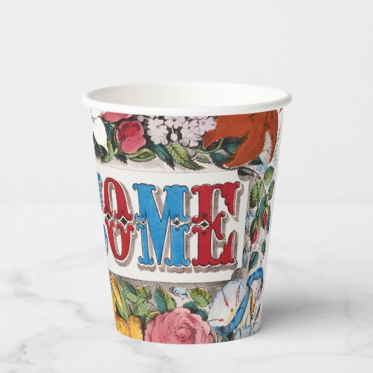  WELKOM Bloemen Housewarming Party Papieren Bekers (Achterkant)