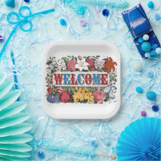  WELKOM Bloemen Housewarming Party Papieren Bordje (Feest)