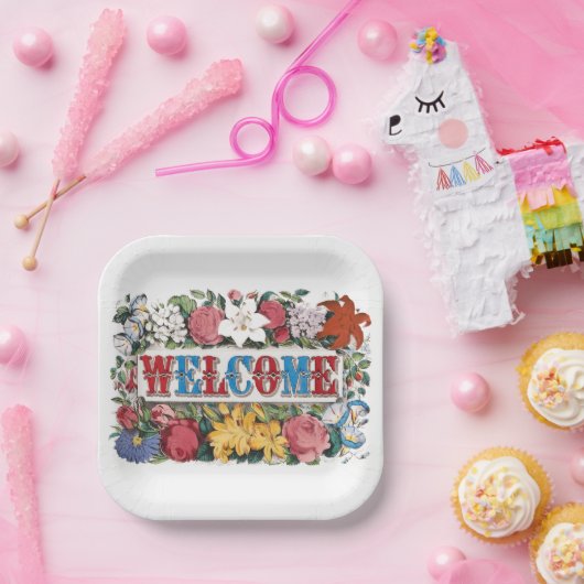  WELKOM Bloemen Housewarming Party Papieren Bordje (Feest)
