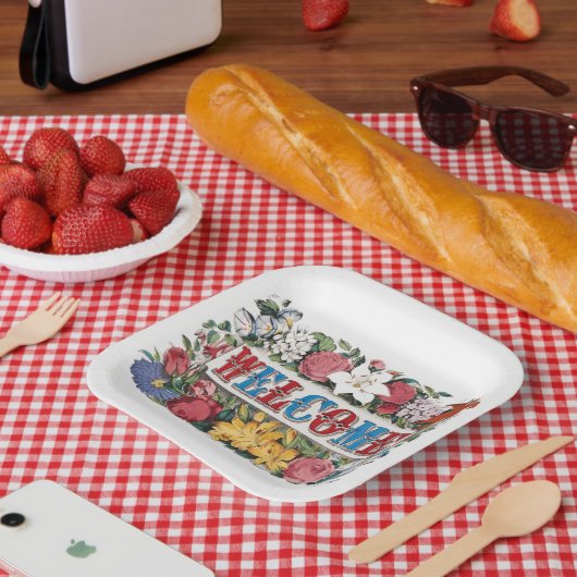  WELKOM Bloemen Housewarming Party Papieren Bordje (Picknick)