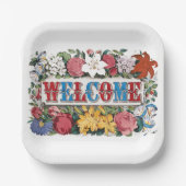  WELKOM Bloemen Housewarming Party Papieren Bordje (Voorkant)