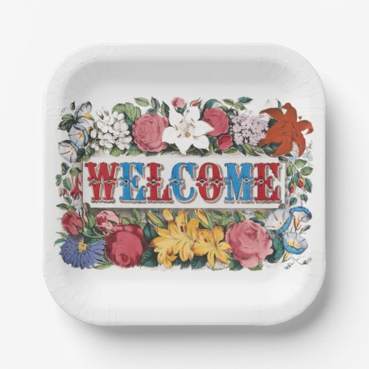  WELKOM Bloemen Housewarming Party Papieren Bordje (Voorkant)