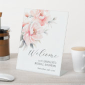WELKOM Bloemen Pioenen Blush Roze VRIJGEZELLENFEES Reclamebord Met Voetstuk (Insitu)