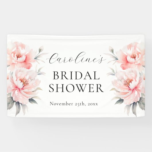 WELKOM Bloemen Pioenen Blush Roze VRIJGEZELLENFEES Spandoek (Horizontaal)